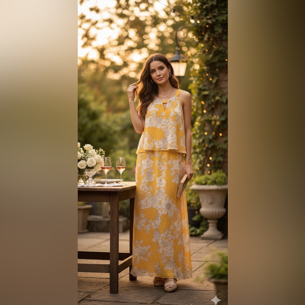 Chico’s floral Yellow Halter Maxi Dress - Picture 2 of 8